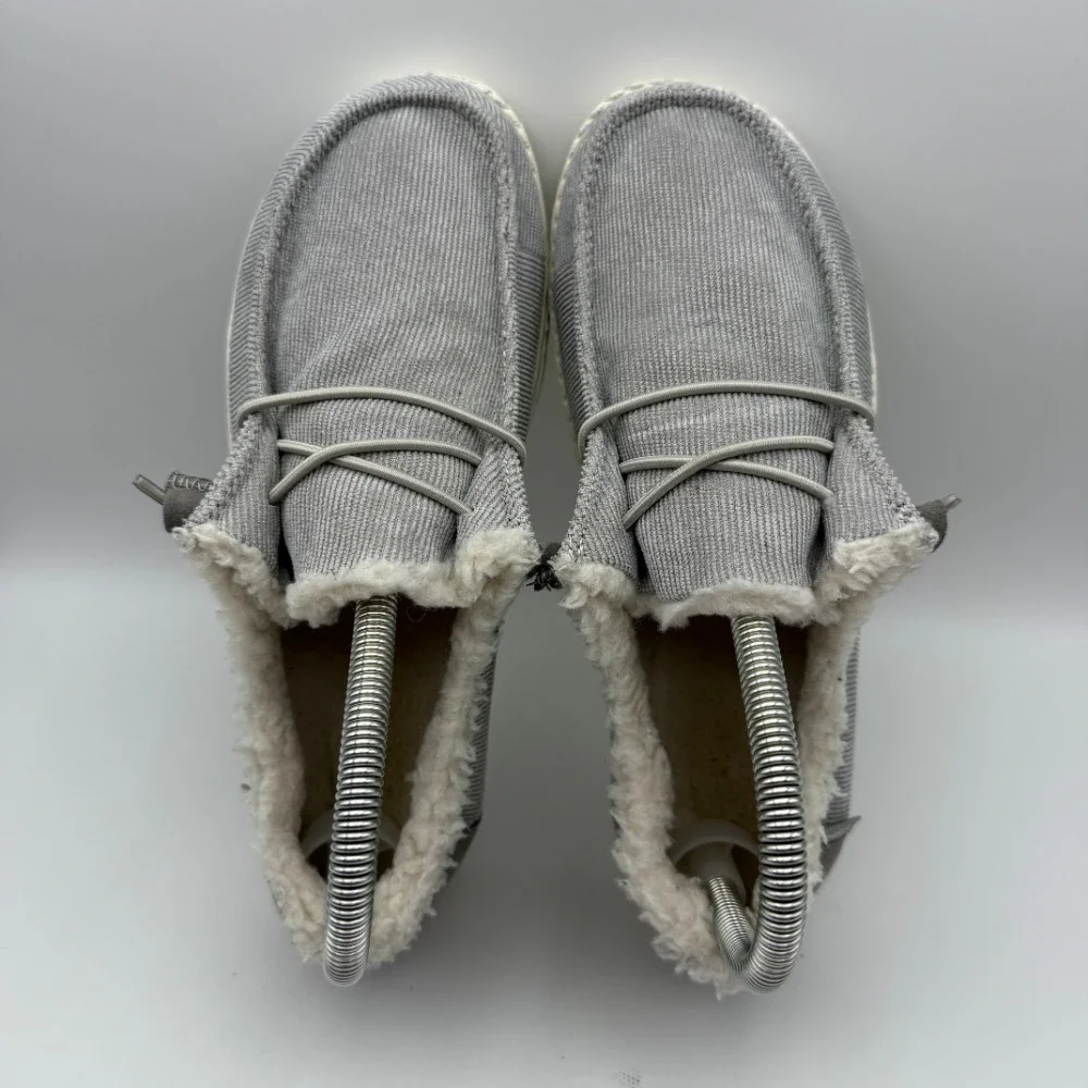 Hey Dude Wendy Corduroy Faux Fur Lined Slip On Loafers Gray Shoes Size 6‎